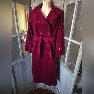 Elegant & Vintage,DE BALL VELVET, Burgundy Trench Coat, SZ SMALL, 100%COTTON